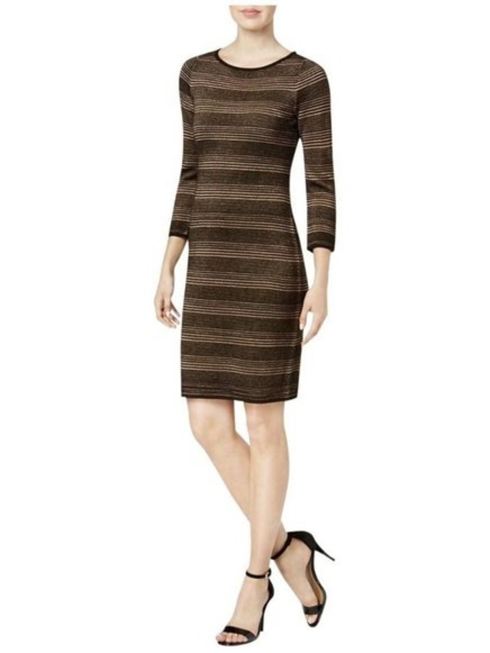 Calvin Klein Metallic Striped Long-Sleeve Knit Dress